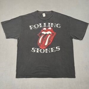 Rolling Stones T Shirt Mens 2XL Black Faded 2013 Musidor Tribal Hot Lips
